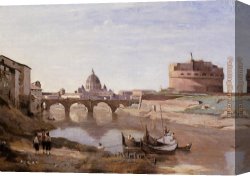 St. Peter's And The Vatican Palace, Rome Canvas Paintings - Rome - Castle Sant'Angelo by Jean-Baptiste-Camille Corot