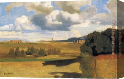 Jean-baptiste Canvas Paintings - The Roman Campagna with the Claudian Aqueduct by Jean-Baptiste-Camille Corot