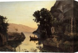 Jean-baptiste Canvas Paintings - View at Riva Italian Tyrol by Jean-Baptiste-Camille Corot