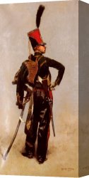 A Rank Soldier of The 7th Hussar Regiment Canvas Paintings - A Rank Soldier of the 7th Hussar Regiment by Jean Baptiste Edouard Detaille