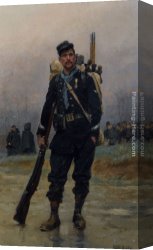 Jean-baptiste Canvas Paintings - Un soldat avec son equipement by Jean Baptiste Edouard Detaille