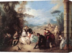 Champs Canvas Paintings - Concert Champ&ecirc;tre by Jean Baptiste Joseph Pater