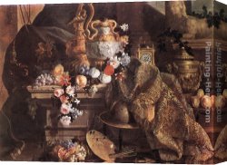 Still Life with Flowers And Fruit Canvas Paintings - Still-Life of Flowers and Fruits by Jean-Baptiste Monnoyer