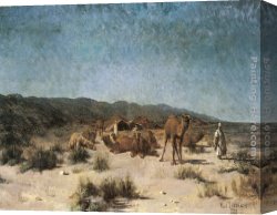 Arabs I Cemetery Canvas Paintings - Arab Encampment under a Starry Sky by Jean Baptiste Paul Lazerges