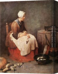 Vegetables Canvas Paintings - Girl Peeling Vegetables by Jean Baptiste Simeon Chardin