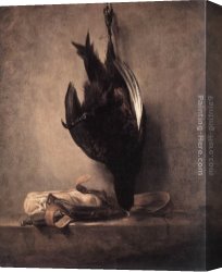 The Booty Hunting with Dogs Canvas Paintings - Still-Life with Dead Pheasant and Hunting Bag by Jean Baptiste Simeon Chardin
