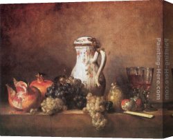 Still Life with Apples And Pomegranate Canvas Paintings - Still Life with Grapes and Pomegranates by Jean Baptiste Simeon Chardin