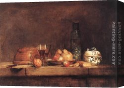 Jean-baptiste Canvas Paintings - Still-Life with Jar of Olives by Jean Baptiste Simeon Chardin