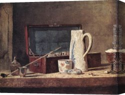 Fantomas Pipe And Newspaper Canvas Paintings - Still-Life with Pipe and Jug by Jean Baptiste Simeon Chardin