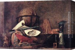 Jean-baptiste Canvas Paintings - The Attributes of Science by Jean Baptiste Simeon Chardin