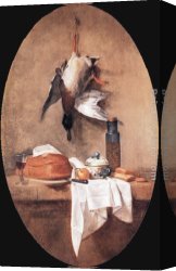 Jean-baptiste Canvas Paintings - Wild Duck with Olive Jar by Jean Baptiste Simeon Chardin