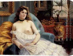 Ballerina And Lady with a Fan Canvas Paintings - A Lady Holding A Fan by Jean Beauduin