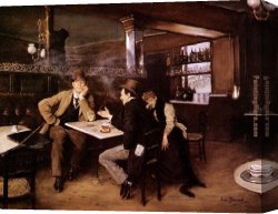 Beraud Canvas Paintings - At the Bistro by Jean Beraud