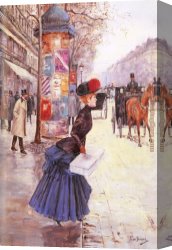 Boulevard Canvas Paintings - Jeune femme traversant le boulevard by Jean Beraud