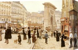 Evening on a Parisian Boulevard Canvas Paintings - Le Boulevard St. Denis Paris by Jean Beraud