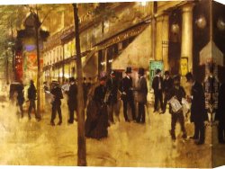 La Varenne De St. Hilaire Canvas Paintings - The Theatre des Varietes by Jean Beraud