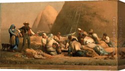 Cattle And Sheep Resting Canvas Paintings - Harvesters Resting by Jean Francois Millet