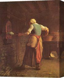 Bread Canvas Paintings - Woman Baking Bread by Jean Francois Millet