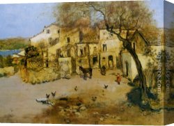 Raffaelli Canvas Paintings - A Mediterranean Courtyard by Jean Francois Raffaelli