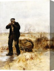 Raffaelli Canvas Paintings - A Ragman Lighting His Pipe by Jean Francois Raffaelli