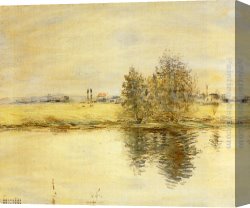 Raffaelli Canvas Paintings - A River Landscape by Jean Francois Raffaelli