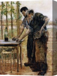 Raffaelli Canvas Paintings - Blacksmiths taking a Drink by Jean Francois Raffaelli