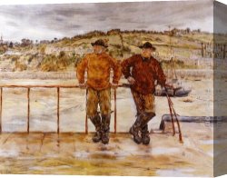 Raffaelli Canvas Paintings - Fishermen at Jersey by Jean Francois Raffaelli