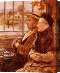 Raffaelli Canvas Paintings - L'Heure Du The by Jean Francois Raffaelli