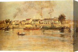 Raffaelli Canvas Paintings - La Seine a Suresnes by Jean Francois Raffaelli