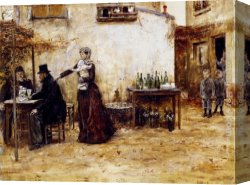 Raffaelli Canvas Paintings - Les Habitues De Cafe by Jean Francois Raffaelli