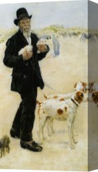 Walking Canvas Paintings - Man Walking Dogs by Jean Francois Raffaelli