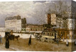 Raffaelli Canvas Paintings - Place Blanche Boulevard Clichy by Jean Francois Raffaelli