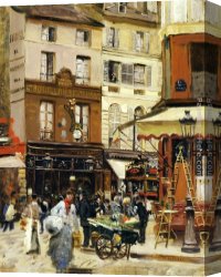 Raffaelli Canvas Paintings - Rue de Montmartre by Jean Francois Raffaelli