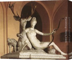 Goujon Canvas Paintings - Diane and the Stag by Jean Goujon