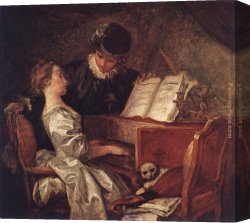 Jean-honore Fragonard Canvas Paintings - Music Lesson by Jean-Honore Fragonard