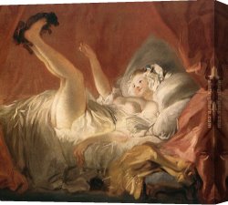 Woman with a Mirror Canvas Paintings - Young Woman Playing with a Dog by Jean-Honore Fragonard