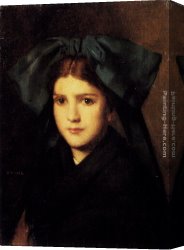 Portrait of a Young Boy Canvas Paintings - A Portrait Of A Young Girl With A Bow In Her Hair by Jean-Jacques Henner