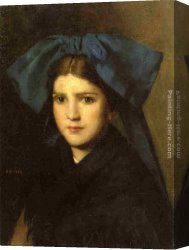 Portrait of a Young Boy Canvas Paintings - Portrait of a Young Girl with a Bow in Her Hair by Jean-Jacques Henner