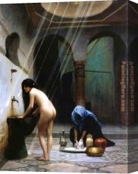 The Harem Bath Canvas Paintings - A Moorish Bath Turkish Woman Bathing No 2 by Jean-Leon Gerome
