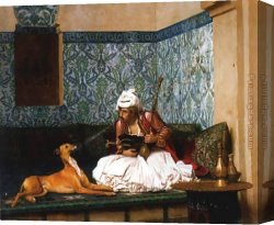 Doges Canvas Paintings - Arnaut blowing Smoke at the Nose of his Dog by Jean-Leon Gerome