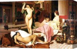 Interior Canvas Paintings - Grecian Interior, Le Gynecee by Jean-Leon Gerome