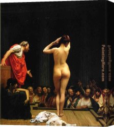 Jean-leon Canvas Paintings - Selling Slaves in Rome by Jean-Leon Gerome