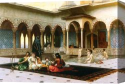 The Harem Bath Canvas Paintings - The Harem on the Terrace by Jean-Leon Gerome