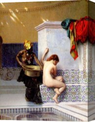 The Harem Bath Canvas Paintings - Turkish Bath Or Moorish Bath Two Women by Jean-Leon Gerome