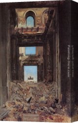 Palace Canvas Paintings - The Ruins of the Tuileries Palace after the Commune of 1871 by Jean-Louis Ernest Meissonier