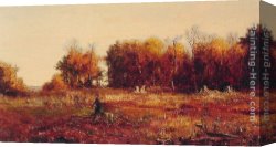 Autumn Leaves Canvas Paintings - Gathering Autumn Leaves by Jervis McEntee