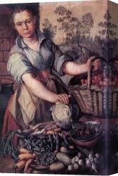 Vegetables Canvas Paintings - Vegetable Seller by Joachim Beuckelaer