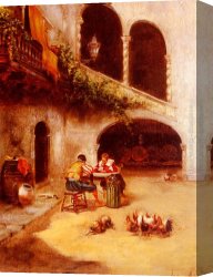 Joan Miro Canvas Paintings - A Courtyard Scene by Joaquin Miro