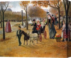 Les Champs Elysees Au Petit Matin Canvas Paintings - La promenade au Champs Elysees by Joaquin Pallares Y Allustante