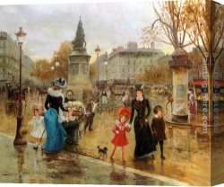 Place Canvas Paintings - Une Place Animee a Paris by Joaquin Pallares Y Allustante